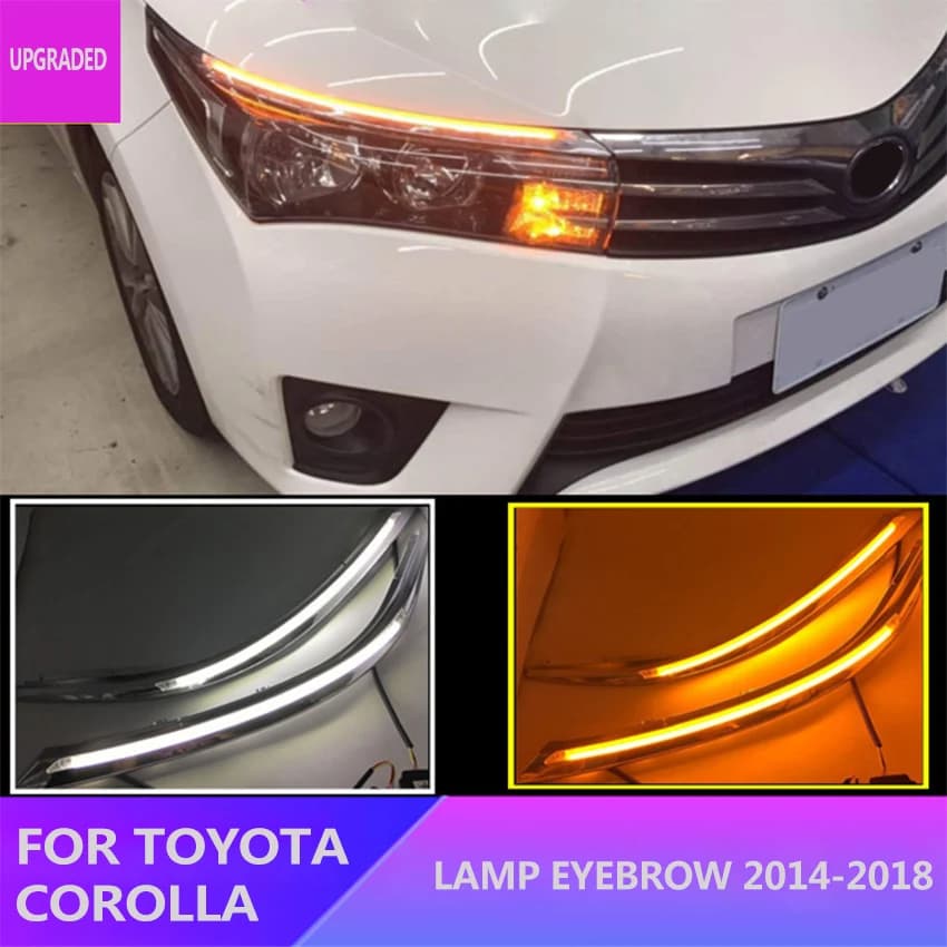 Auto HA CONDOTTO LA Luce DRL 12V Luci Diurne Per Toyota Corolla 2014-2018 Dinamico Giallo Indicatori di direzione Faro Diurni Auto luci di marcia