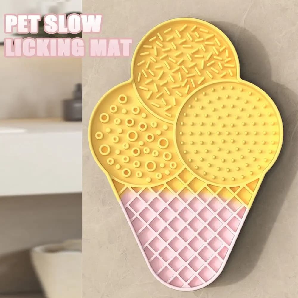 Ciotola per Cani a Lenta Alimentazione a Forma di Gelato in Silicone, Anti-soffocamento con Ventosa, Ciotole per Gatti