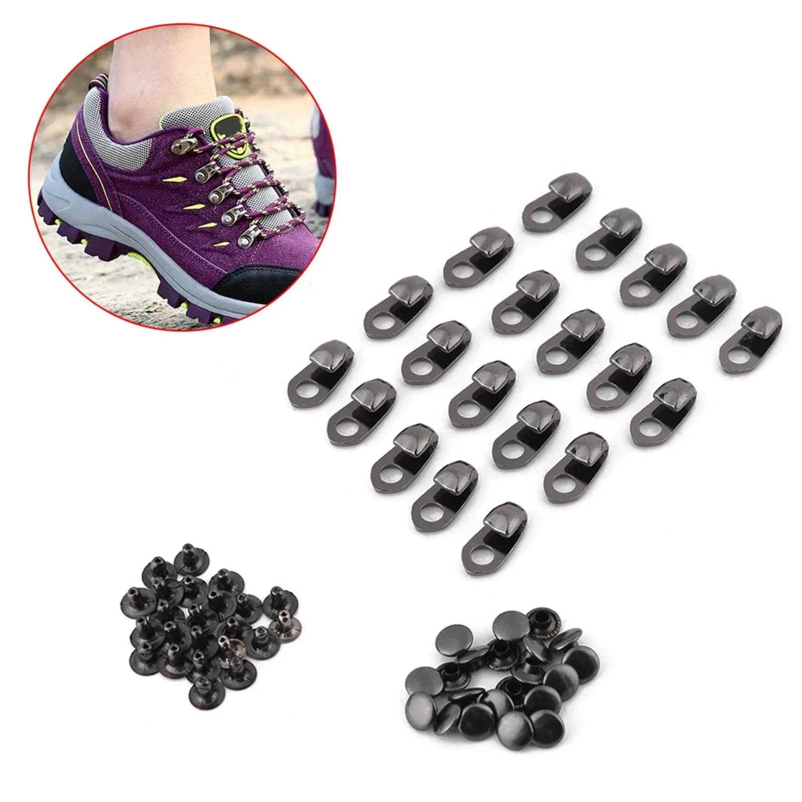 20 pz/set ganci per stivali raccordi in pizzo con rivetti per accessori di riparazione/campeggio/escursione/salita