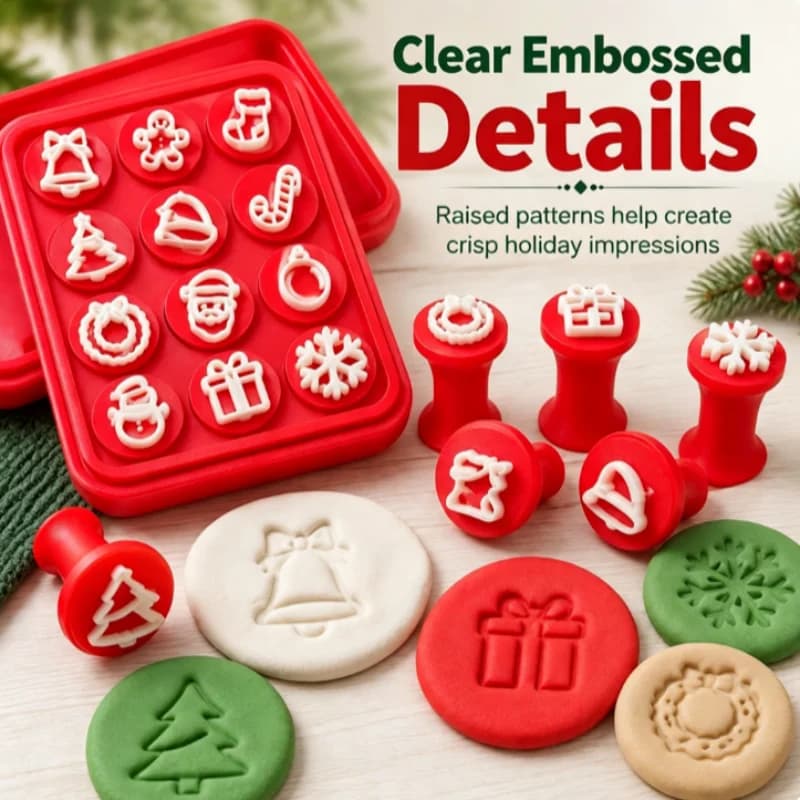 12Pcs Christmas Pattern Clay Embossing Stamps With Storage Case Pottery & Play Dough Stamp Tools For Holiday DIY Crafts