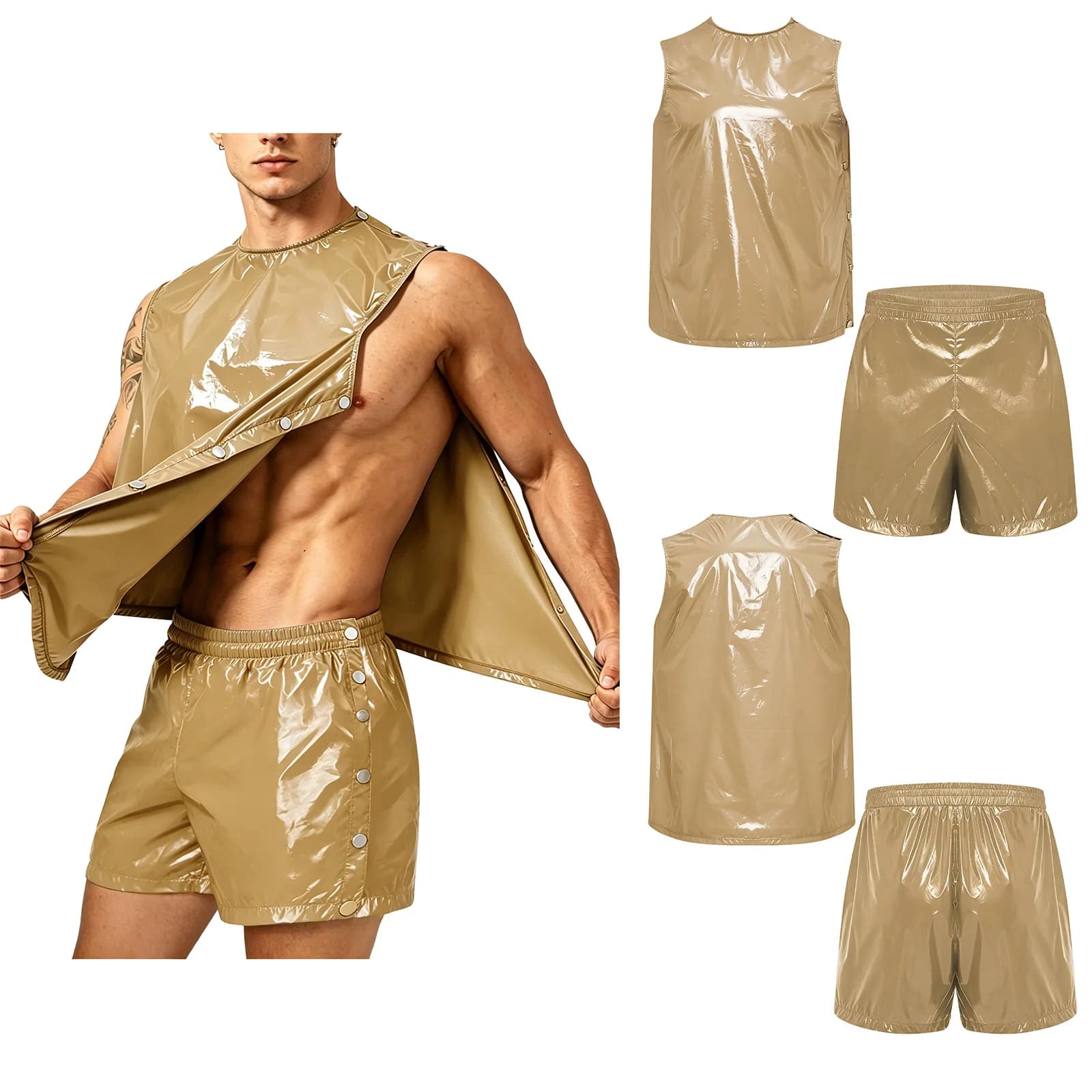 Completo Sportivo Adattivo Impermeabile per Uomo: Canotta e Pantaloncini con Bottoni Laterali, Asciugatura Rapida, Comodo per Esigenze Speciali, Allenamento e Fitness