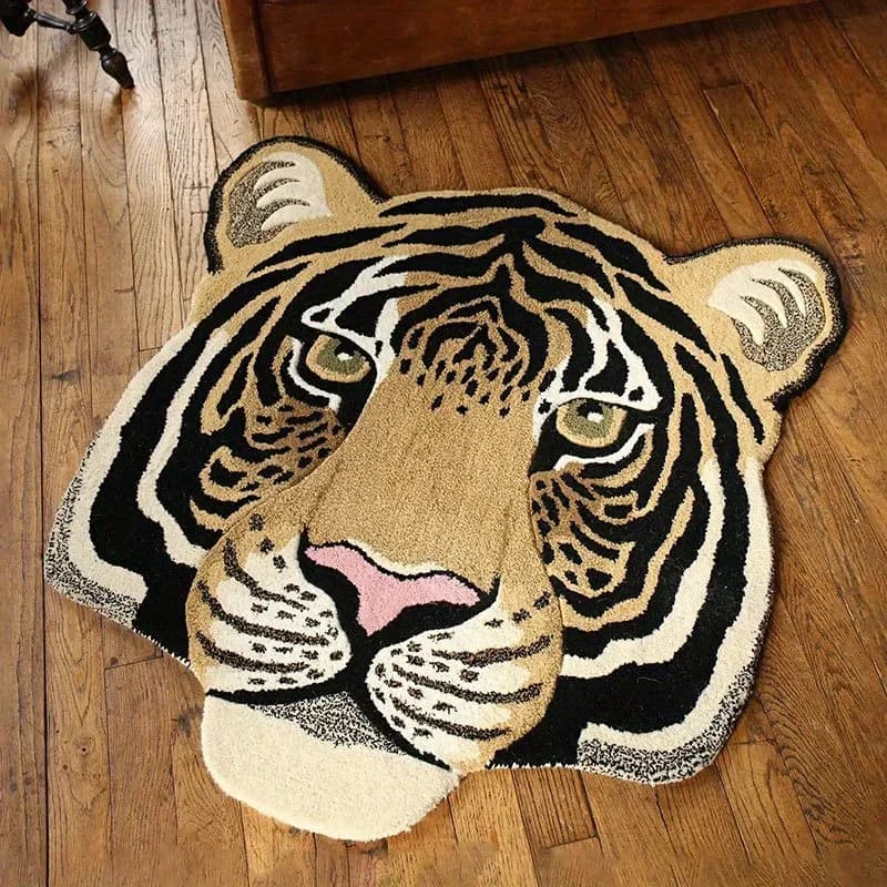 Carpets with tiger head pattern for living room, house, study in plush, animal carpet, soft and soft bedside mat, light luxury bedroom furniture