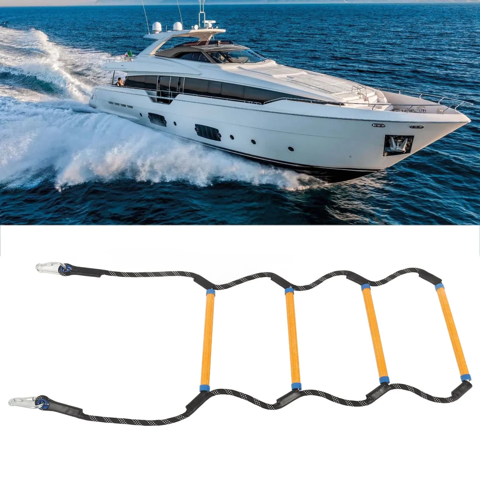 Marine Boarding Rope Ladder Sturdy Reliable 400 Lbs Portable with Rigid Resin Steps (Oversize) Boat Accessory