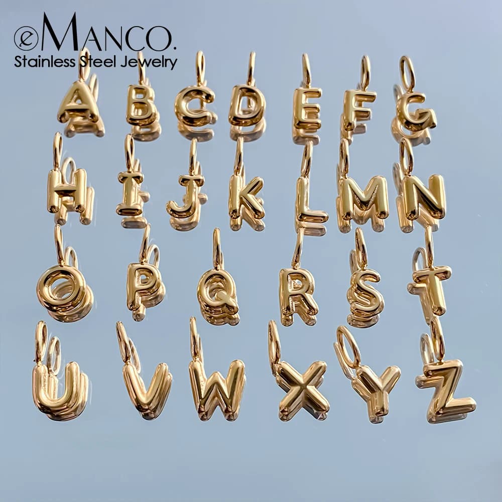 EManco Gold Color Stainless Steel Charms Collection Gender-Neutral Style 3D Bubble Letter Elements DIY Necklace Jewelry Making