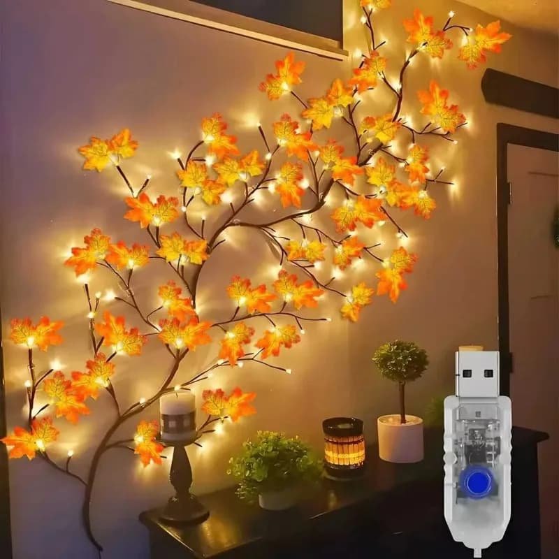 DIY Maple Leaf Rose Pendant USB Powered Suitable for Home Wall Flower Decoration Night Light Multi Mode Willow Branch Light