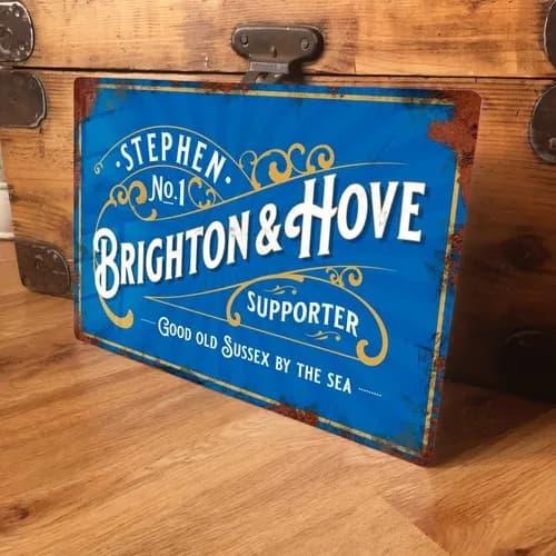 Personalised Brighton Hove Football Sign Metal Plaque Vintage Retro