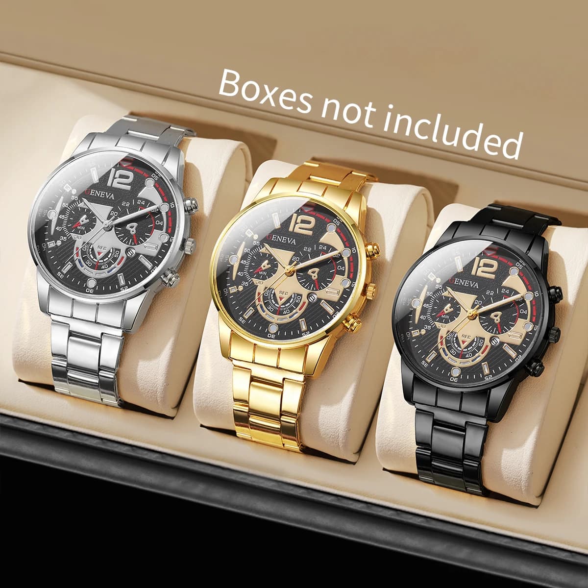 3PCS Orologi da uomo d'affari Moda cinturino in acciaio Orologio analogico al quarzo da uomo Set Relogio Masculino Reloj Hombre (senza scatola)