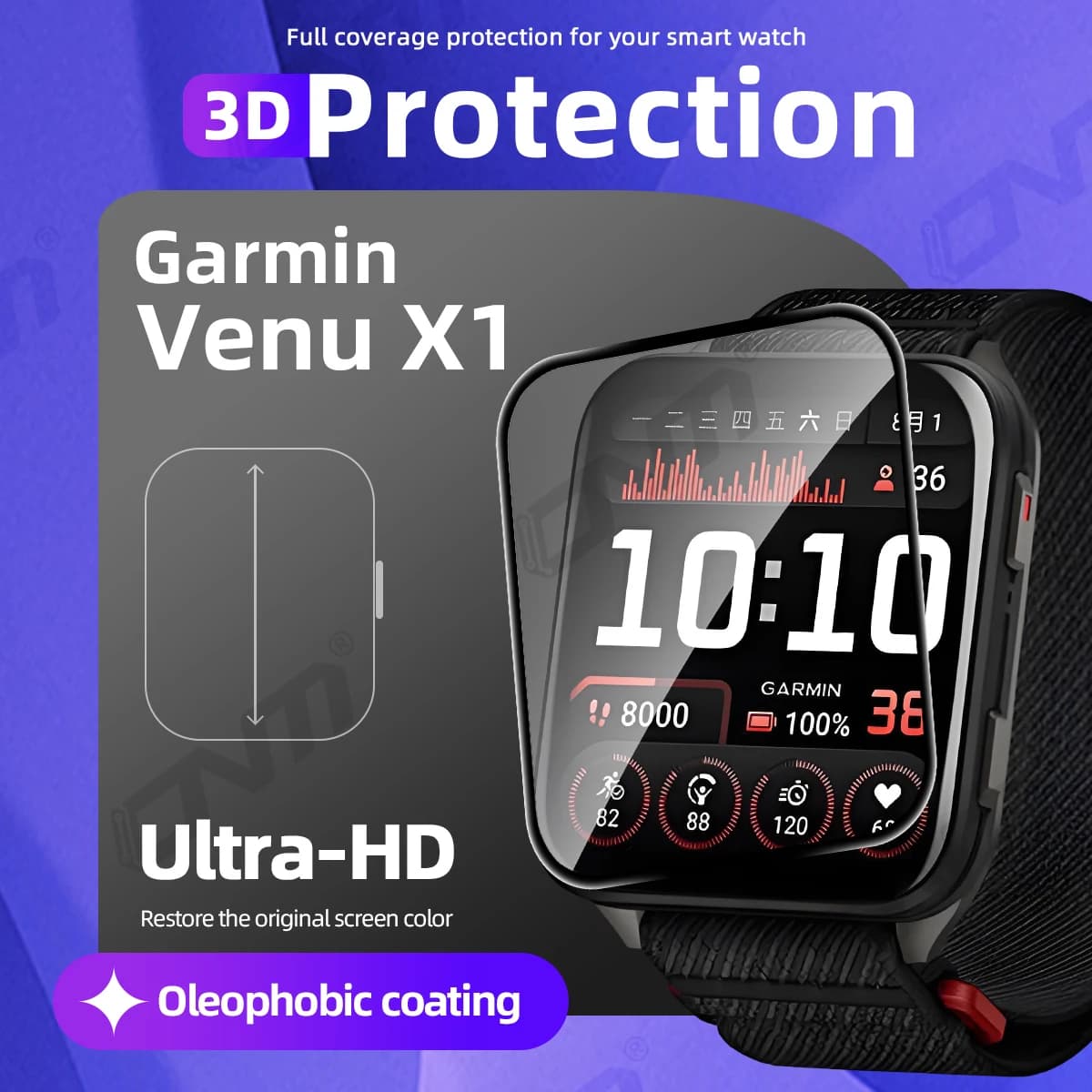 Pellicola protettiva 3D per protezione schermo Garmin Venu X1, accessori smartwatch antigraffio a copertura totale (non in vetro)