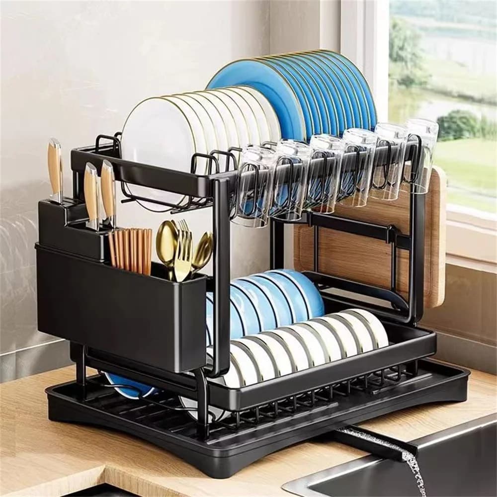 2-layer space-saving rack, holder for domestic dishes, kitchen organizers and storage boxes