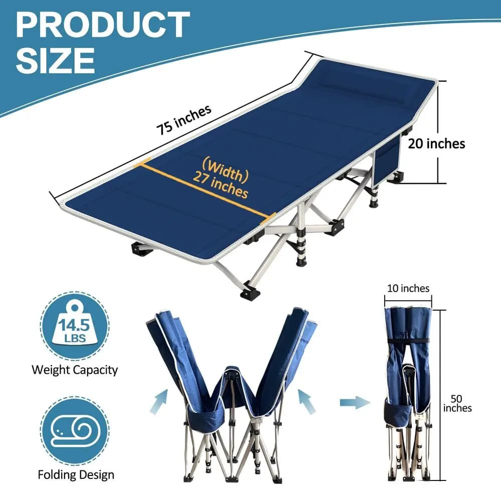 Foldable camping bed with mattress, comfortable and durable, for sleeping, with carrying bag, for adults, children and guests.