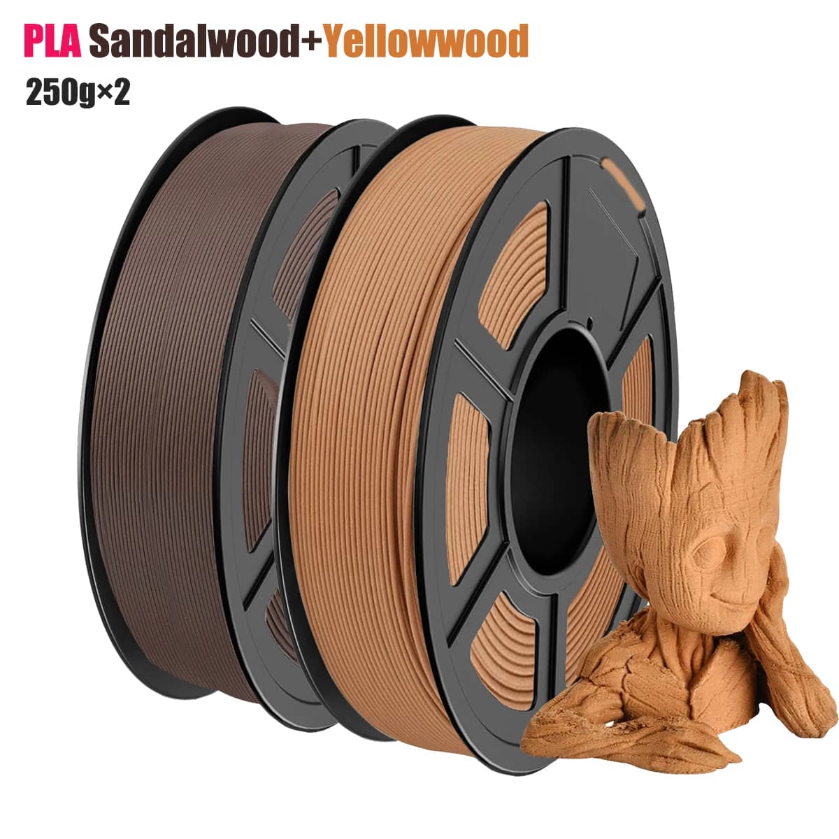 PLA+ 1.75 mm wood filament, dimensional accuracy of PLA Plus 3D printer filament +/- 0.02 mm 250 g/500 g/1000 g