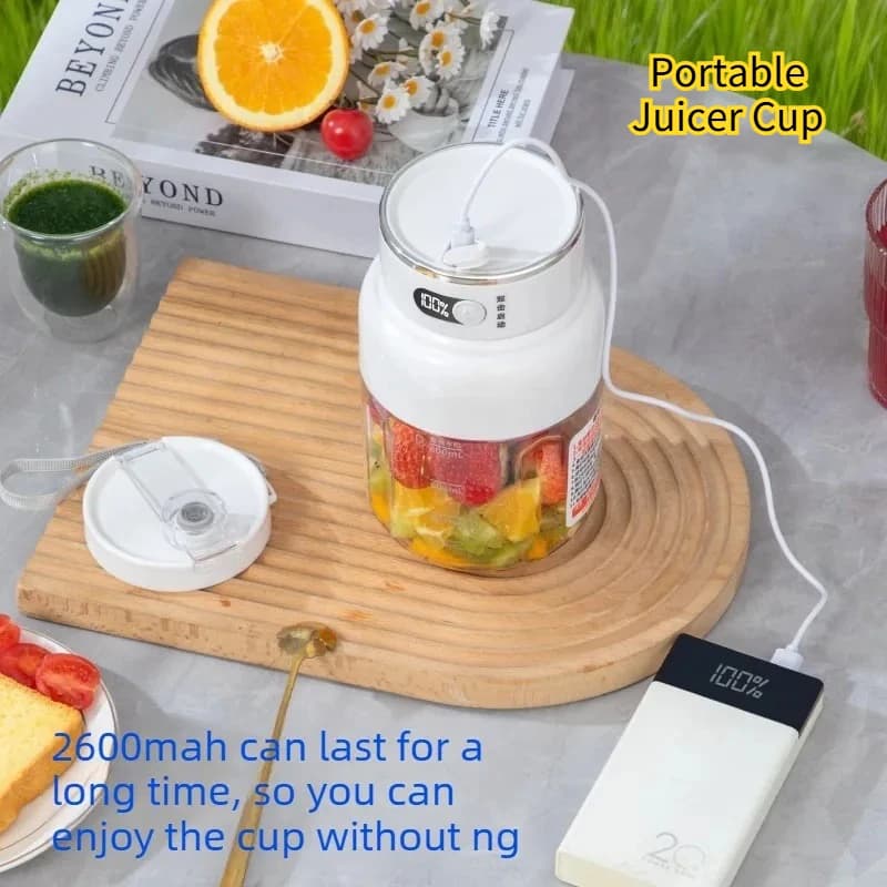 Dual‑Lid Portable Blender Cup 5‑Min Fast Charging Blend‑and‑Go Electric Juicer for Outdoor Camping & Daily Household Use