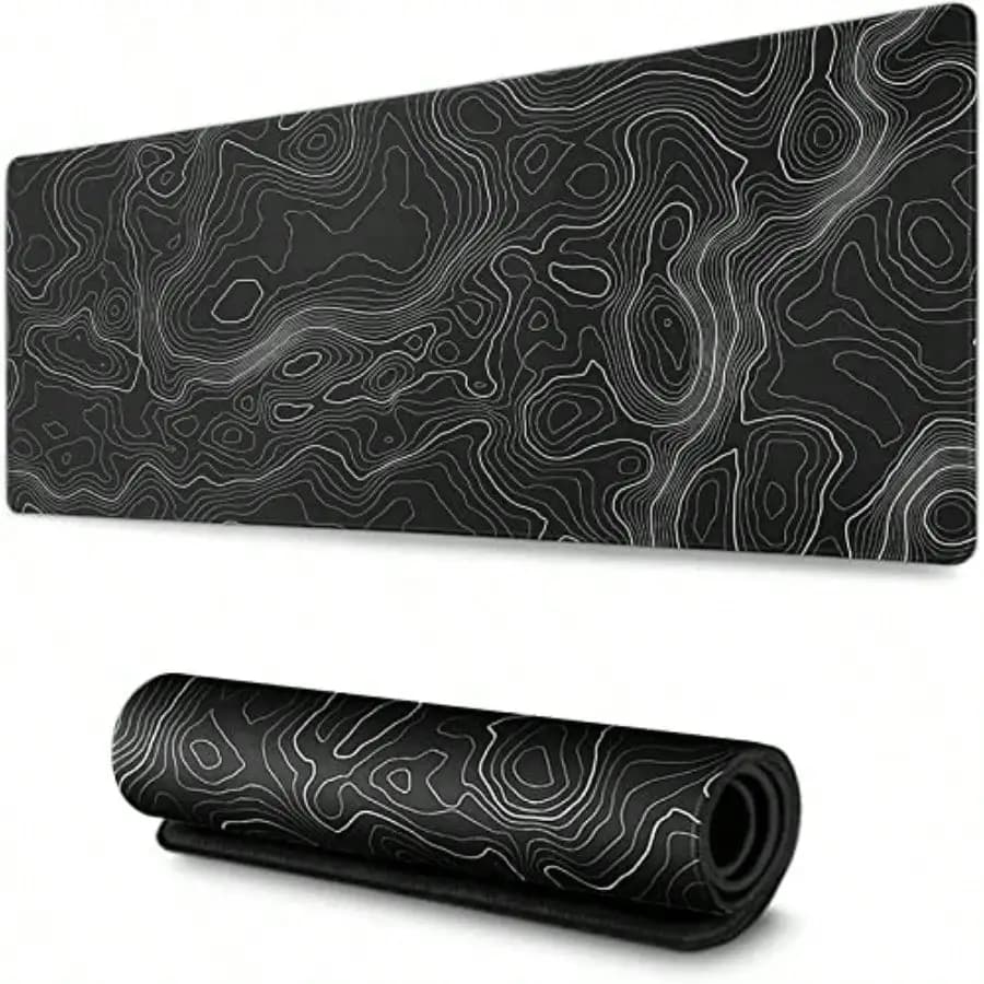 Carpet for Mouse Grande 35x17 Pollici, Gaming XXL Mat with Rubber Anti-slip Base, Background with Topographic Lines and Contourni