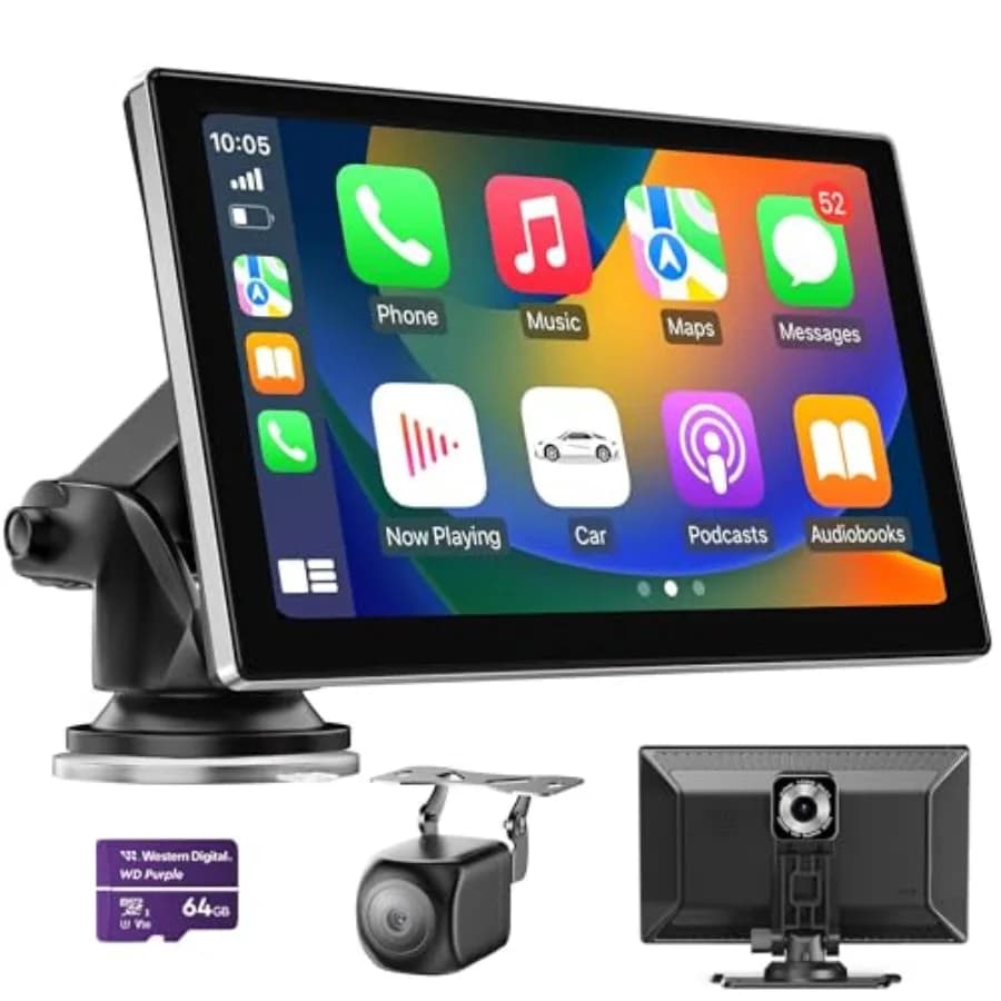 Supporto per cruscotto auto: Schermo wireless da 9 pollici per Apple CarPlay e Android Auto in plastica ABS nera, dash cam 4K + telecamera di retromarcia 1080p + GPS