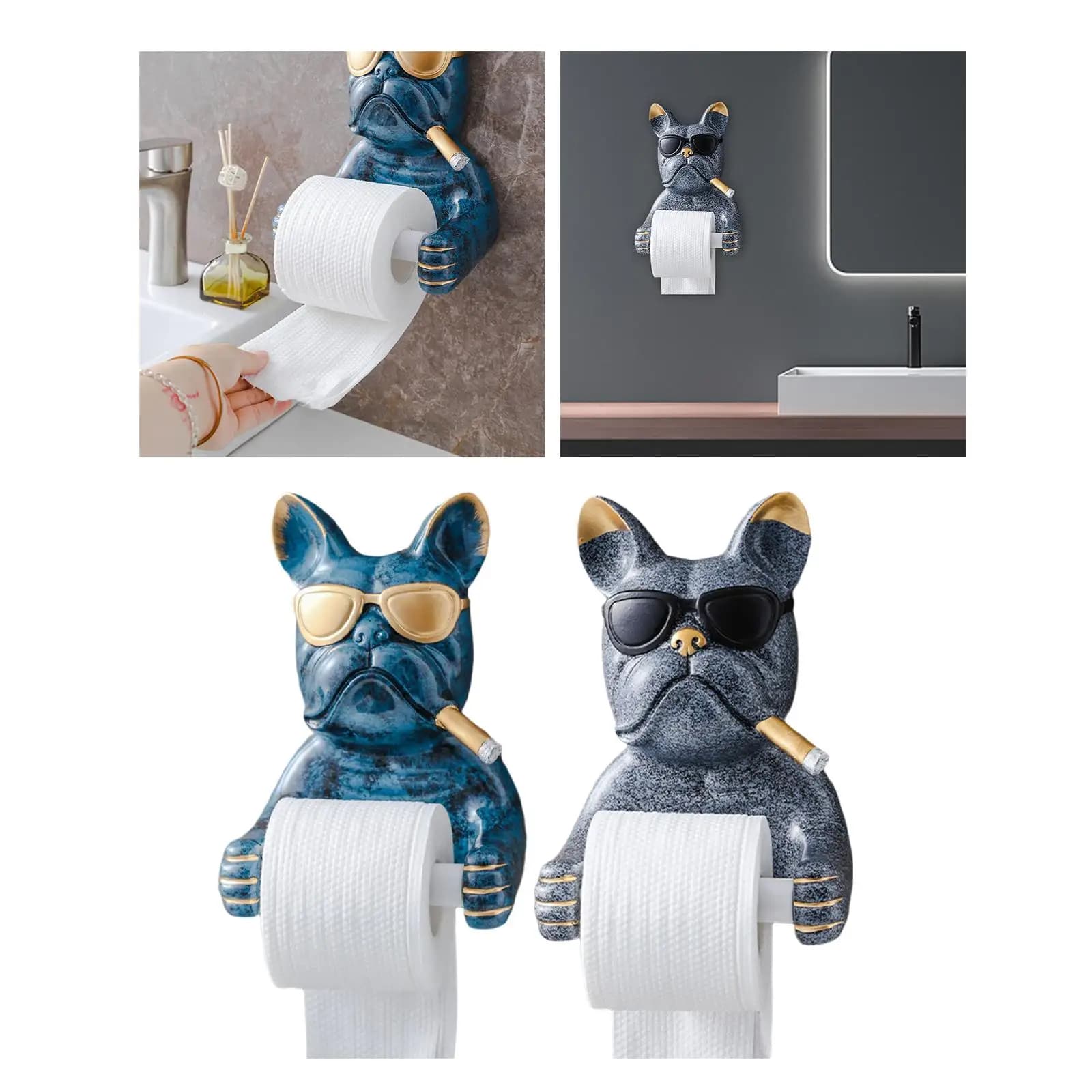 Resin Toilet Paper Holder Mount Punch-Free Paper Towel Holder Tissue Box Dog