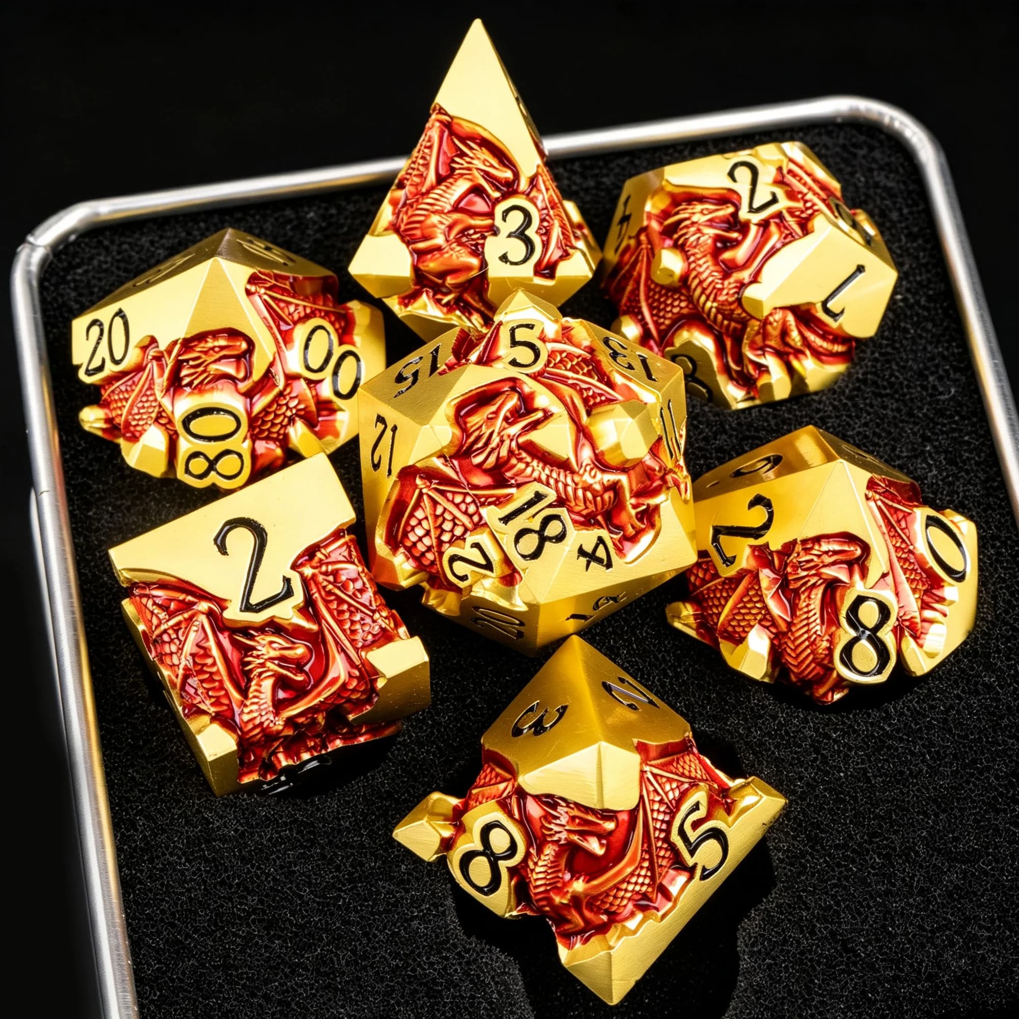 Dragon Scale Metal Dice Set Gold Plated D20 Dice RPG Polyhedral Dice Dungeons Dragons Game Accessories Tabletop Gift