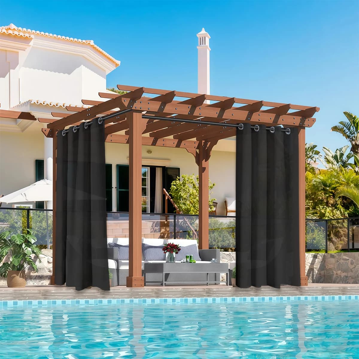2 pz Tende da Esterno Filtranti Luce Impermeabili con Occhielli per Giardino, Patio, Portico, Pergola, Gazebo - Protezione Privacy
