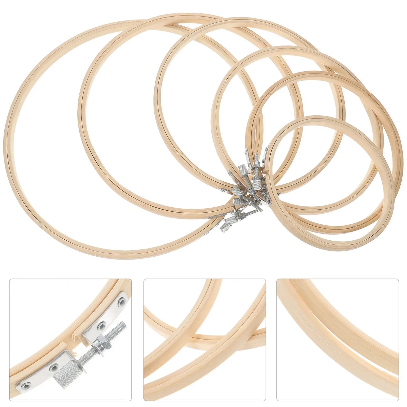 6Pcs Bamboo Embroidery Hoops Assorted Sizes High-Quality Cross Stitch Rings Craft Sewing Circles Needlework Hoops