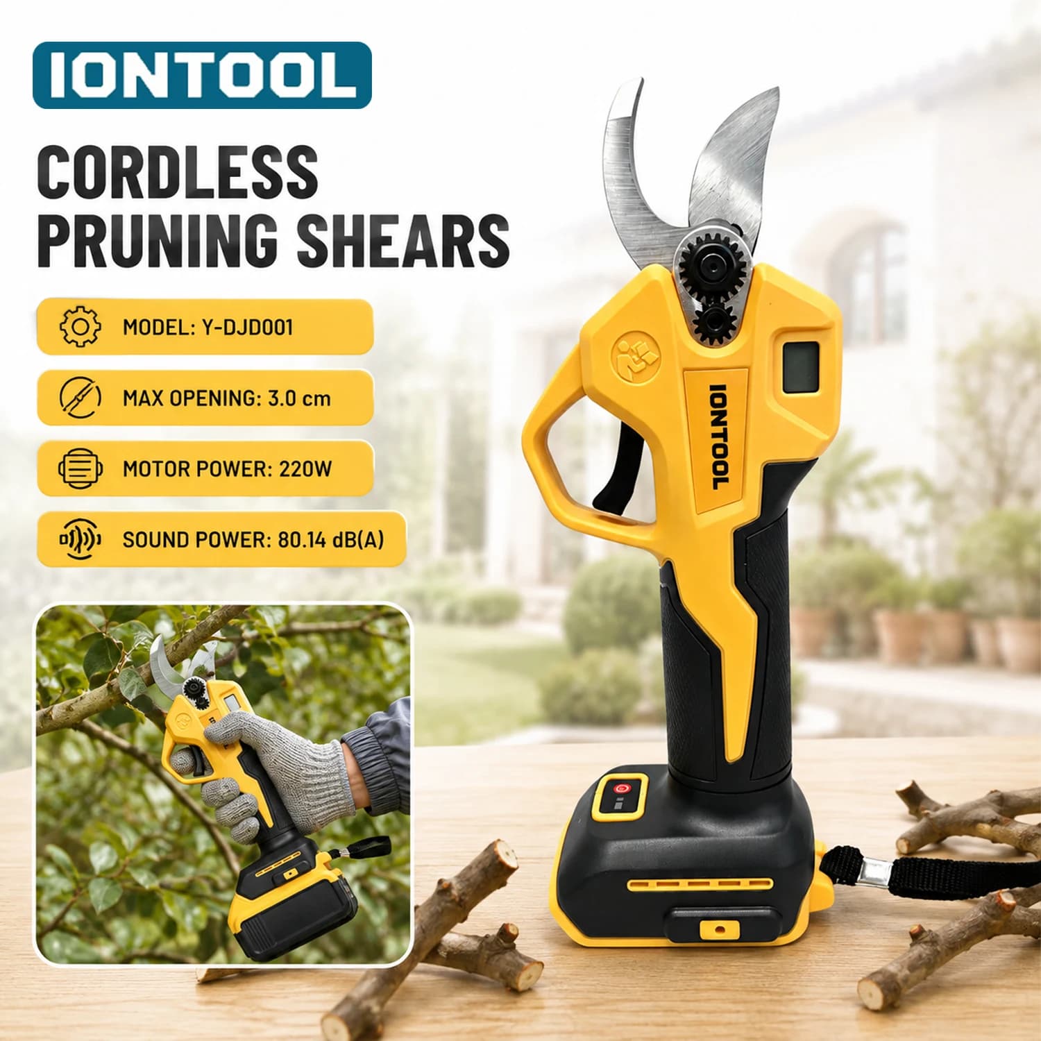 IONTOOL Yellow Brushless Cordless Pruning Shears Bare Unit Gardening Tools for Bonsai Fruit Tree Pruning Clippers