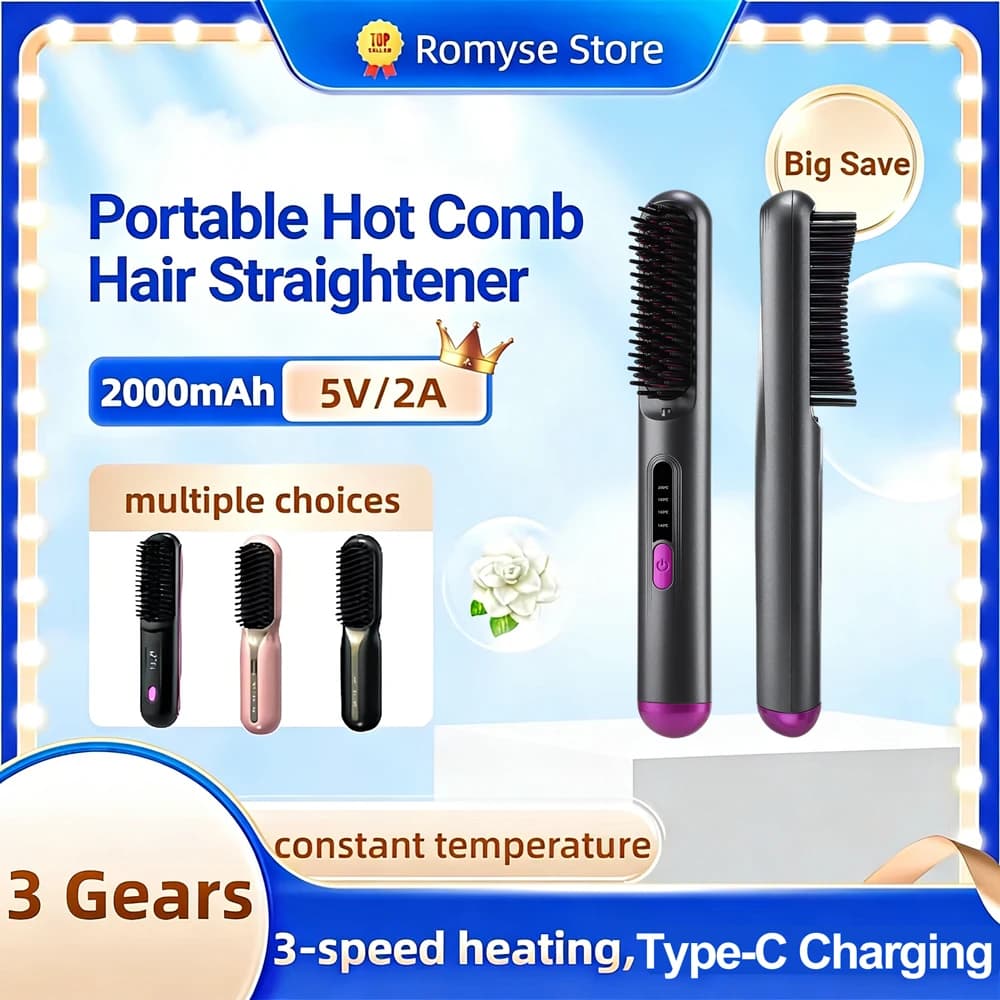 Piastra per capelli portatile con pettine caldo Riscaldamento elettrico Spazzola per acconciatura multifunzionale Piastra per barba Temperatura regolabile