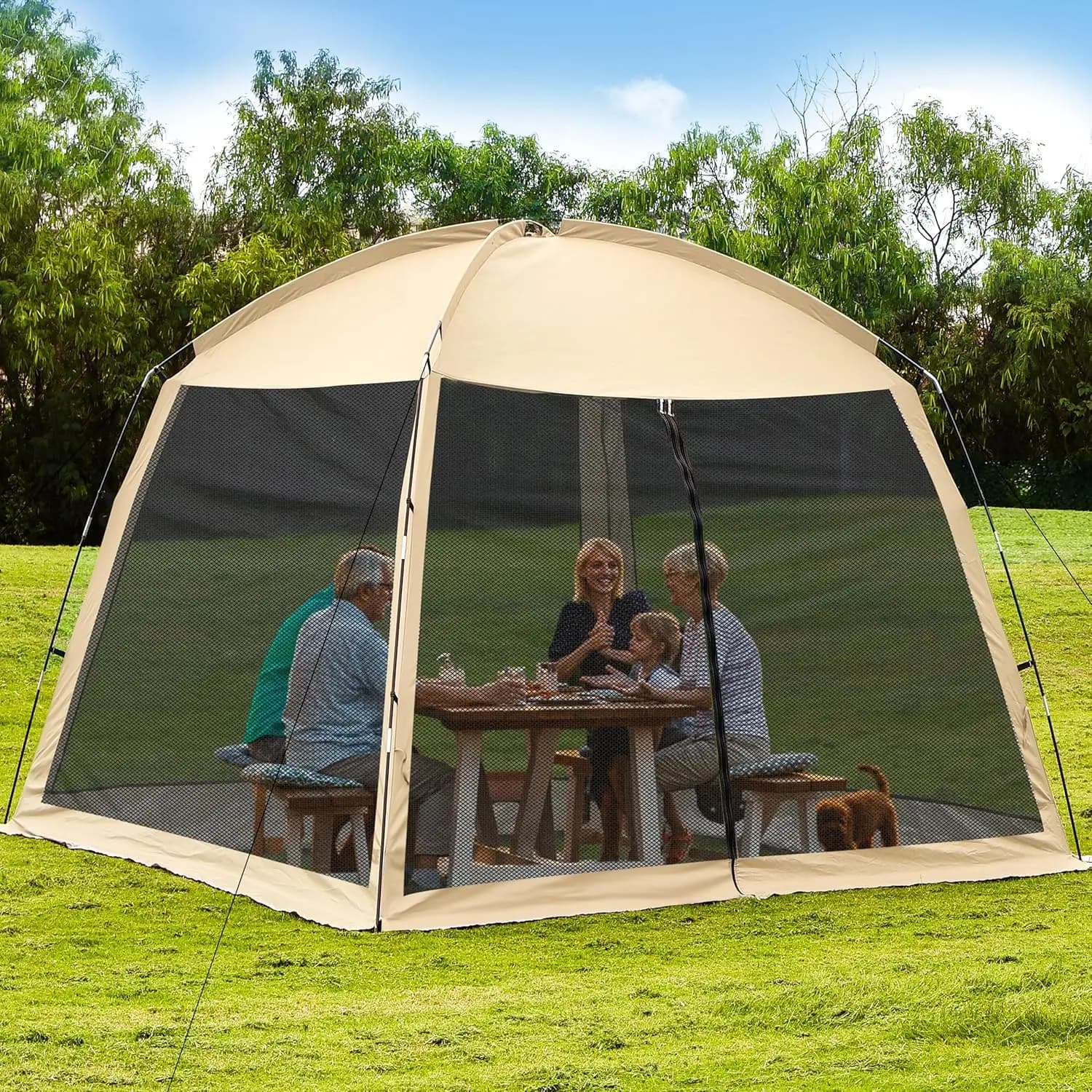 Tenda da campeggio portatile da 12'x12' per 8-10 persone, resistente ai raggi UV, impermeabile, facile installazione con zanzariera