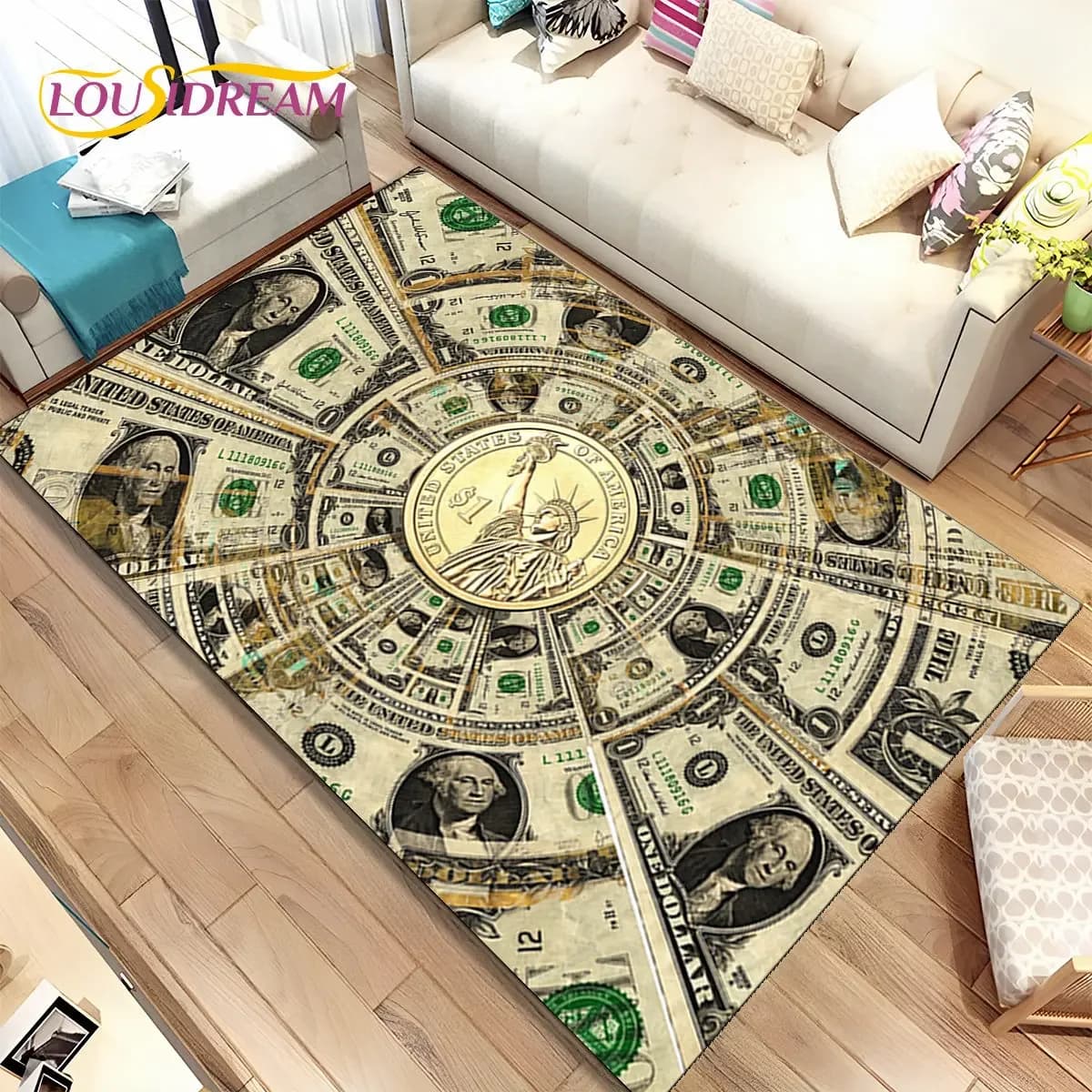 Tappeto con motivo 3D Illusion Dollar Euro Money, tappeto per la casa, soggiorno, camera da letto, divano, zerbino, tappetino antiscivolo per bambini