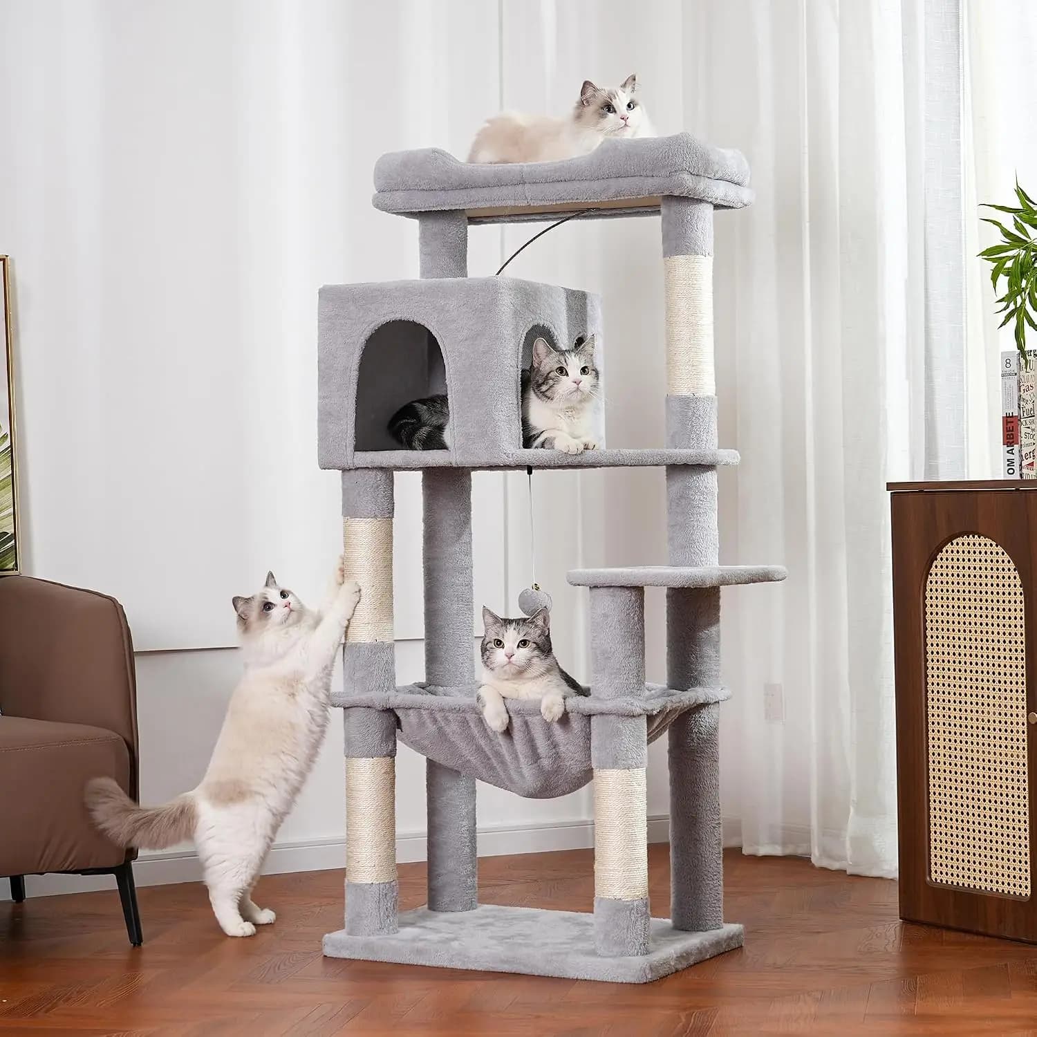53”Cat Tree with Hammock & Extra Large Bed 23x12” for Large Cats | Adult Cat Tower with Enlarged Hammock, Spacious Condo, 23x12”