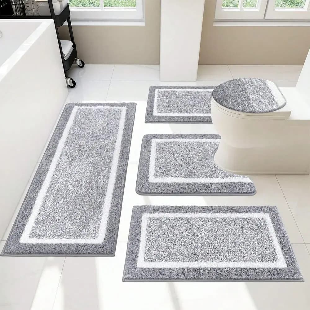 Set di 5 Tappetini da Bagno con Copriwater, Tappeti Contorno a U in Microfibra Assorbente e Morbida