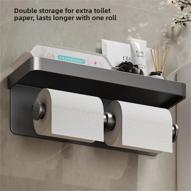 Bathroom Wall-Mounted Toilet Paper Holder Box Punched Hole Roll Paper Bracket Sanitary Storage Organizer Space Aluminum Material