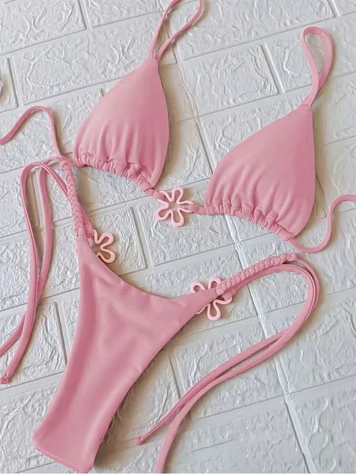 Vzvn Sexy Solid Lace Up Bohemia Bikini Set Women Split Swimsuit Beach Brazil Bikini 2026 All Season Backless Bikinis 2 Piece Set