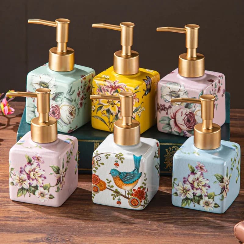 Dispenser per gel igienizzante mani in ceramica americana, flacone vuoto per bagno, casa vacanze, hotel, doccia, con erogatore a pressione.