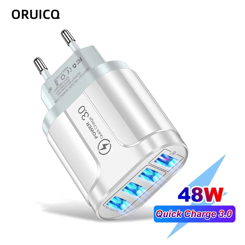 Caricatore USB da 45 W Ricarica rapida QC 3.0 Ricarica da parete per iPhone 12 11 Samsung Xiaomi Mobile 4 3 porte Adattatore spina UE USA da viaggio