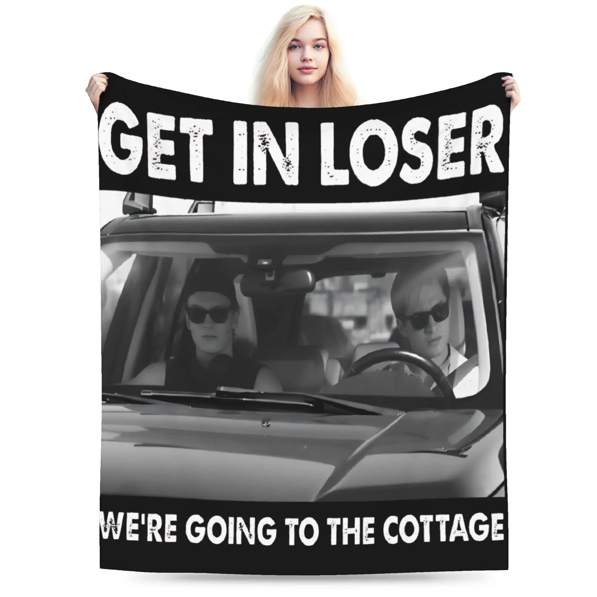 Coperta Riscaldata in Flanella per Adulti 'Get In Loser We're Going To The Cottage' - Coperta Calda e Morbida per Divano e Casa