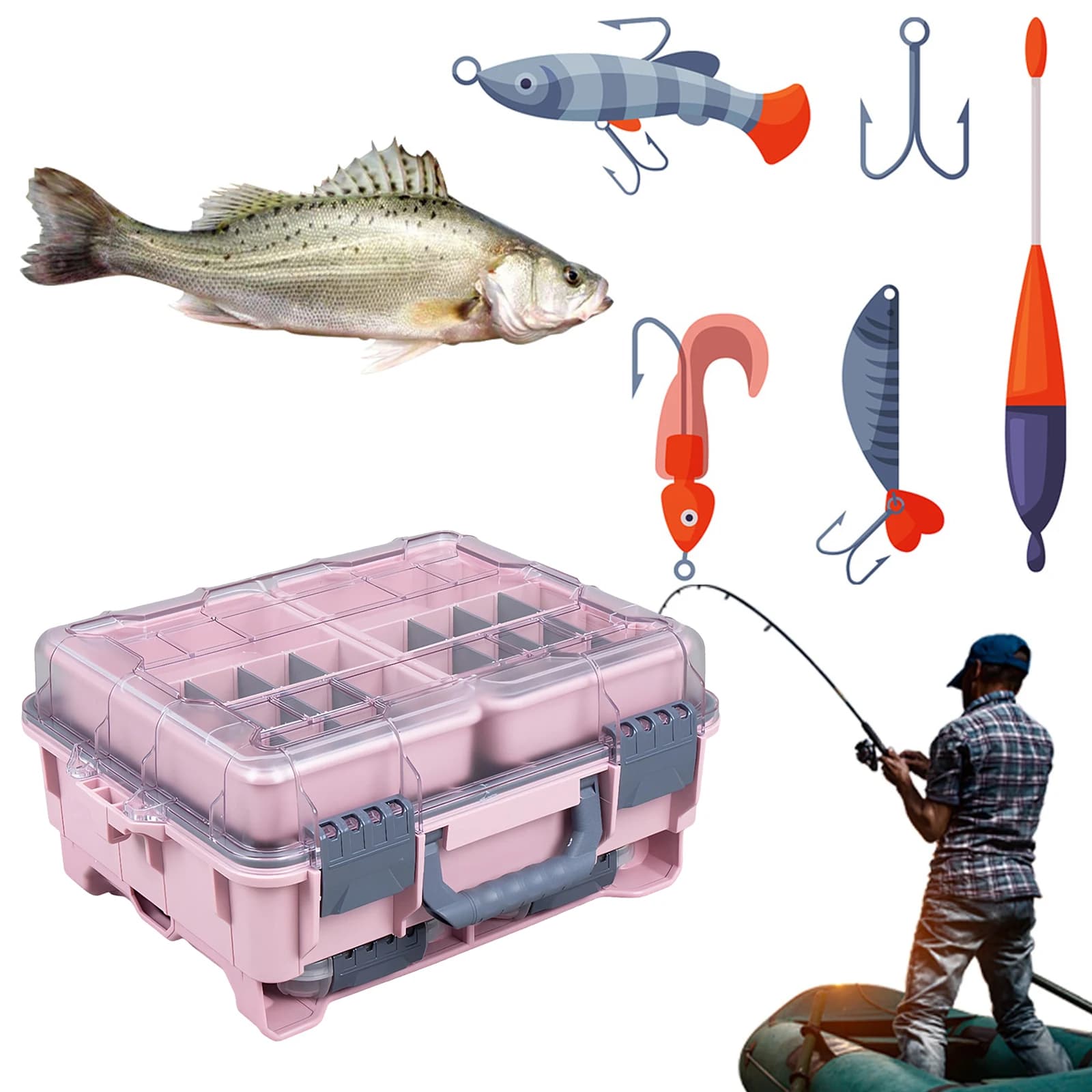 Universal Fishing Equipment Box with Interior Design Removable for Fishing Gifts (Rosa)