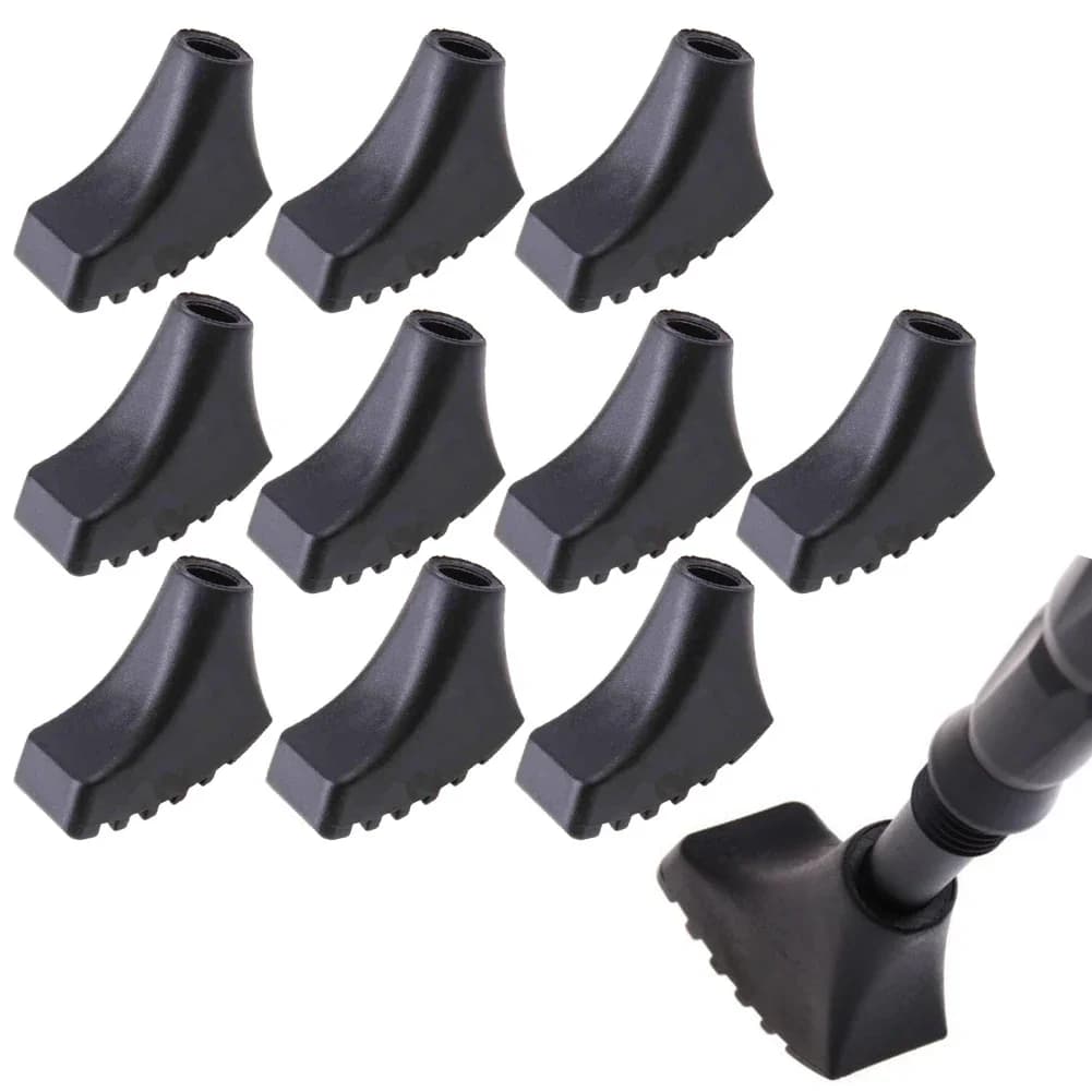 10 Pieces Antiskid Rubber Mats for Trekking Sticks, Hiking and Climbing Stick Tips, Black