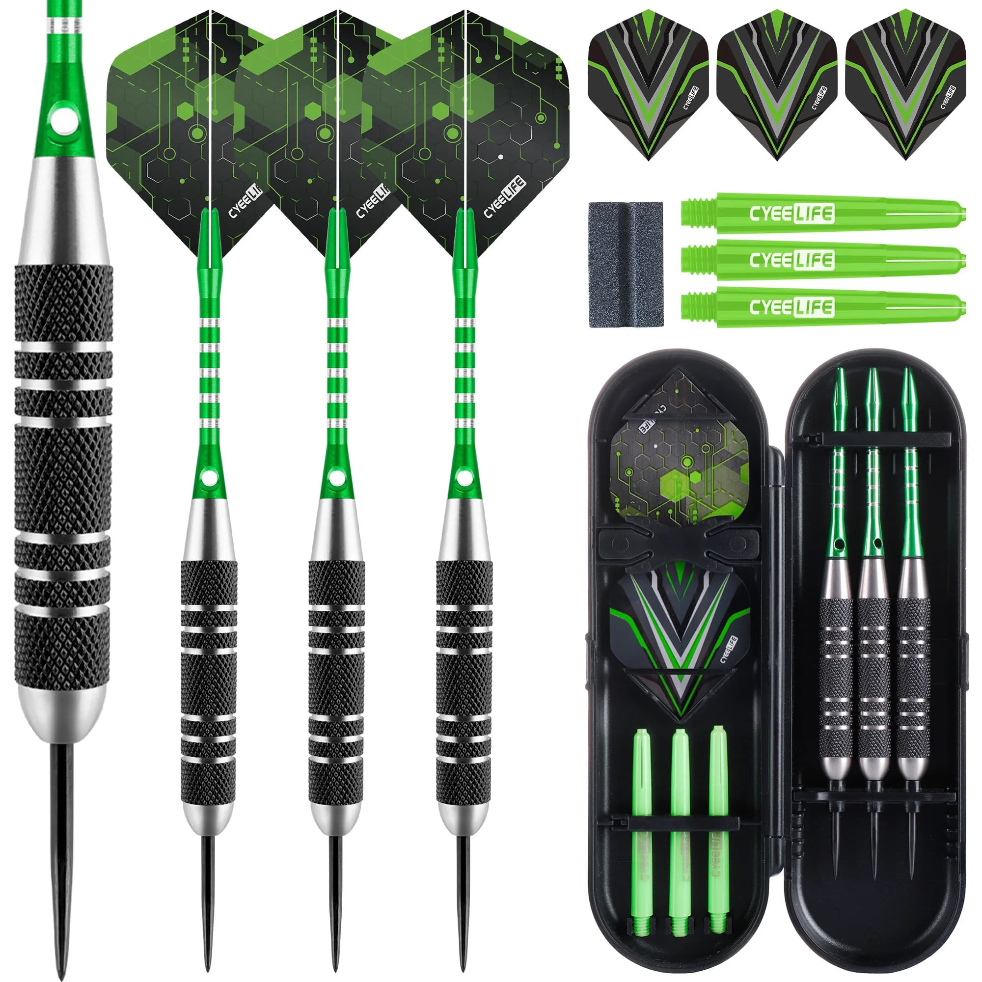 CyeeLife 26G 3pcs Steel Tip Darts Sets Standard PET Flight, Stainless steel Darts Aluminum Shafts Steel Tip with Storage Box