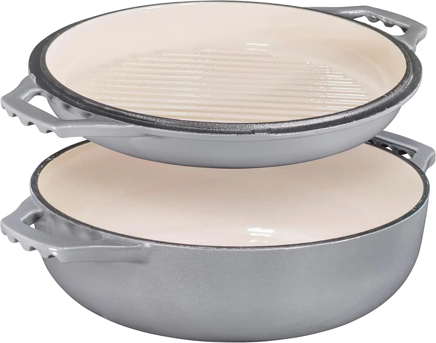 Cocotte 2-in-1 in Ghisa Smaltata con Coperchio a Griglia, 3,3 Quarti, Padella Antiaderente e Pentola per Cottura