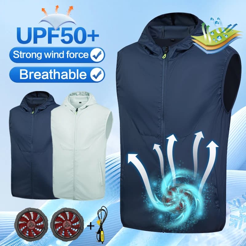 Abbigliamento estivo con ventilatori, gilet da esterno, abbigliamento da lavoro, abbigliamento rinfrescante per la pesca, protezione solare e aria condizionata per uomo e donna