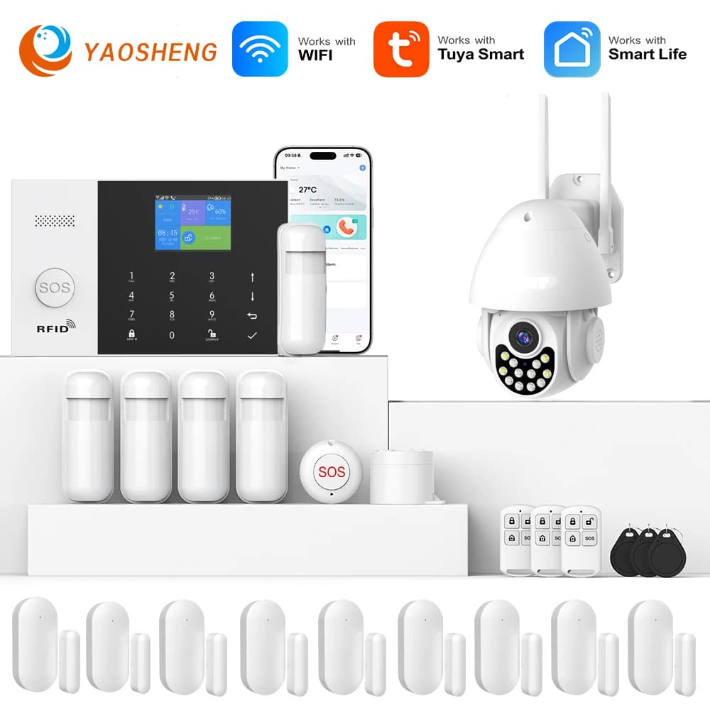 YAOSHENG Protezione di sicurezza TUYA Sistema di allarme domestico intelligente 2G 433 MHz WiFi GSM Set di controllo app wireless per la casa PG105