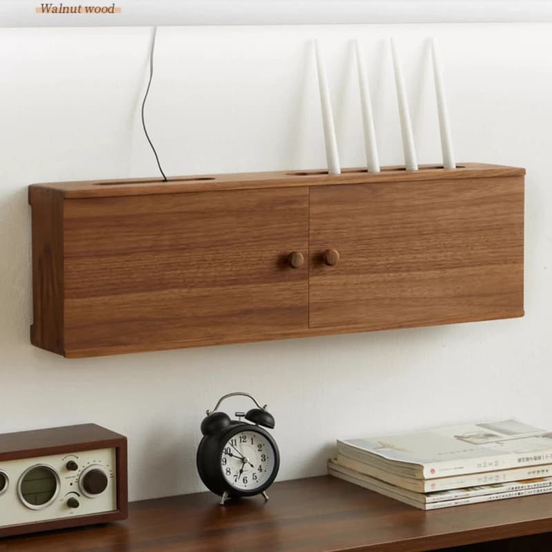 Organizer for Router in Legno Massello con Design a Montaggio a Parete, Ripiano per WiFi e Decoder, Solution Archiviato per Cavi/Prolunghe per Mobile TV