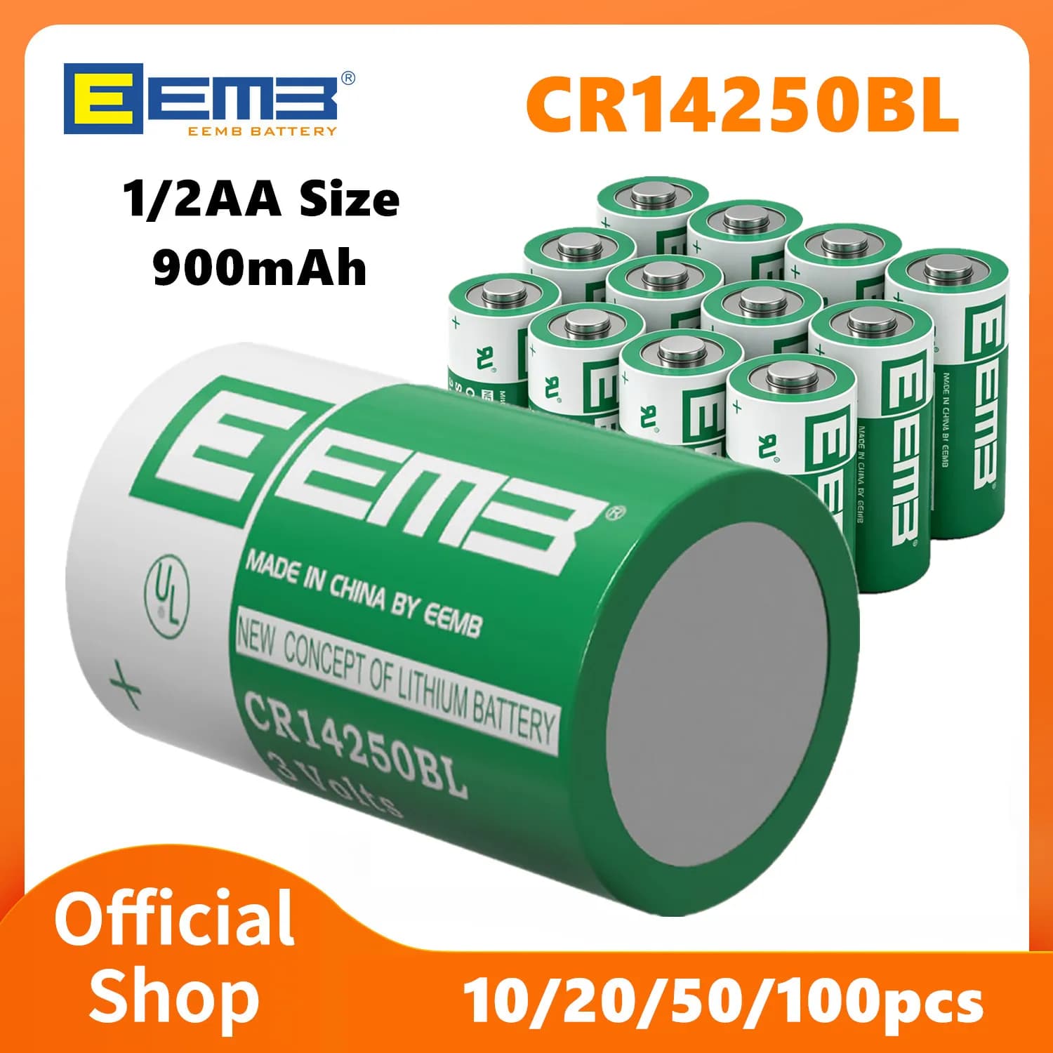 50-Pack CR14250BL Lithium Batteries (1/2 AA Size) for Water and Gas Meters, Industrial PLCs, GPS,Smoke Detector