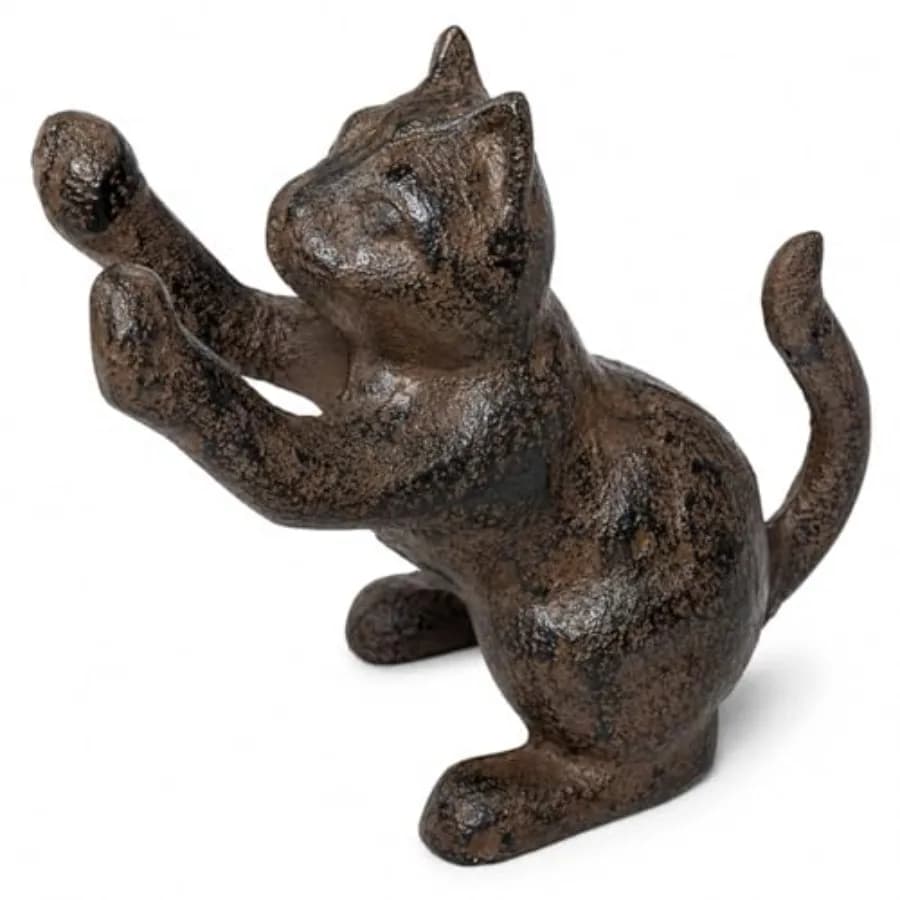 Heavy Duty Black Cast Iron Cat Door Stopper, Large Decorative Kitten Door Stop Wedge and Bookend, Unique Vintage Animal Home De