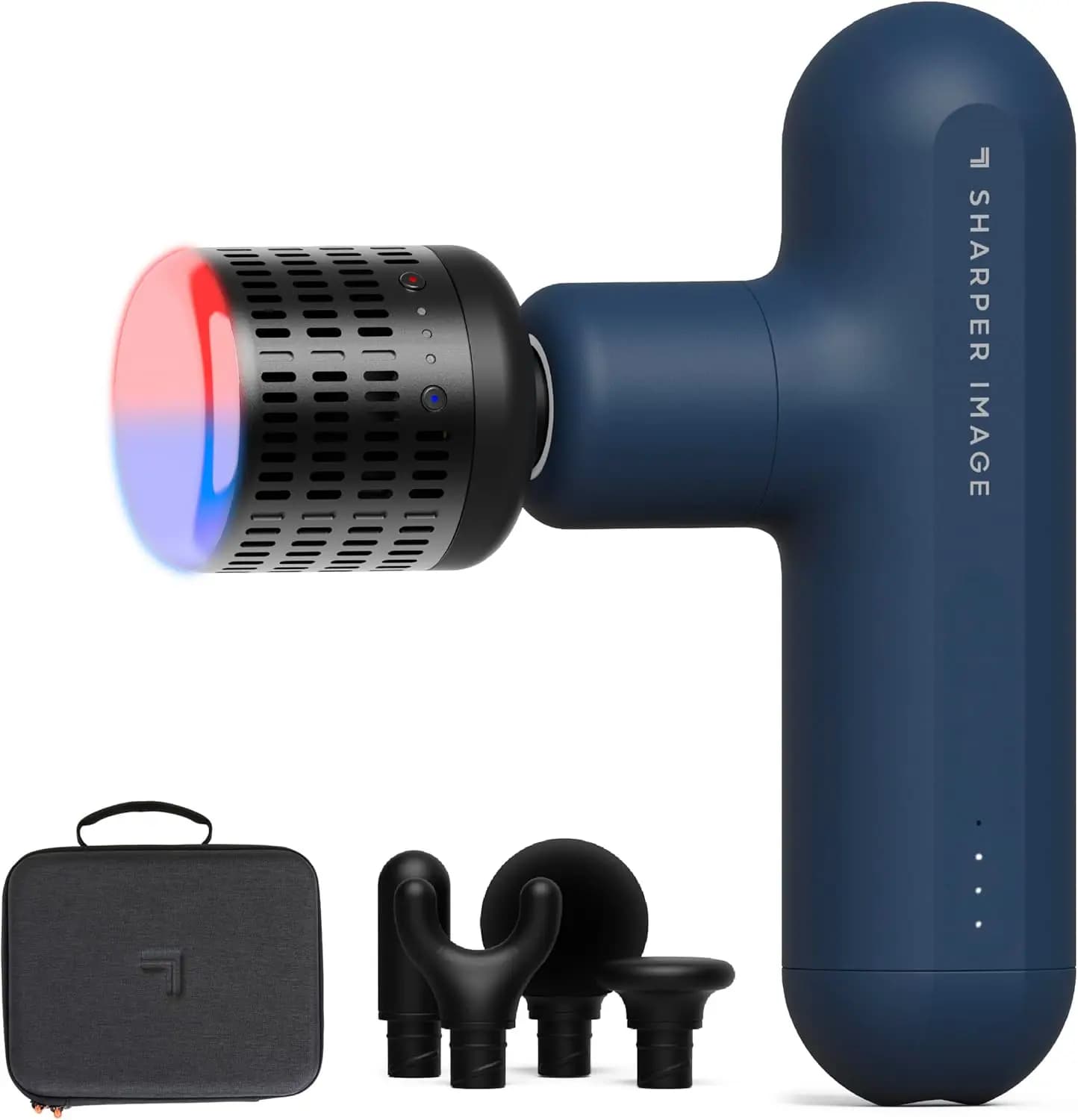 Deep Tissue Percussion Massage Gun, Hot & Cold Rechargeable Handheld Massager, 4 Speeds, 5 Heads & Case, Muscle Pain Relief, Blue