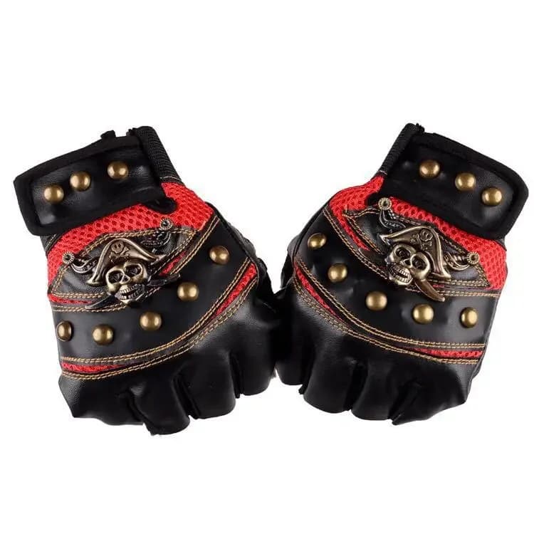 Guanti in pelle con teschi punk Uomo Donna Moda Hip Hop Guanti mezze dita antiscivolo Accessori moto da ciclismo estivi