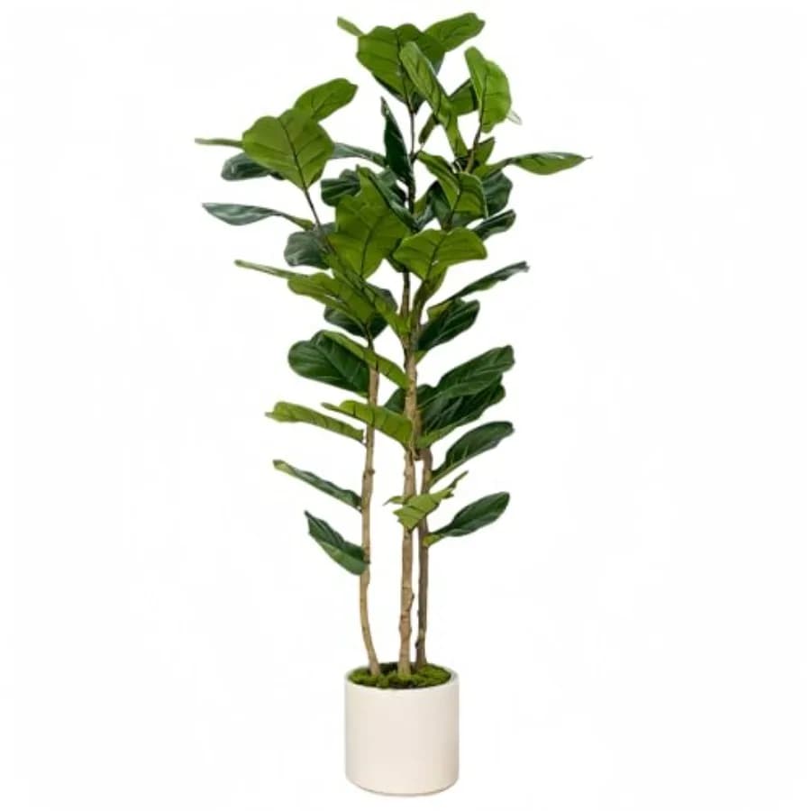 Ficus Lyrata Artificiale da 1,5 Metri con Vaso Bianco Alto - Grande Pianta Finta da Pavimento in Vaso - Piante Artificiali da Interno