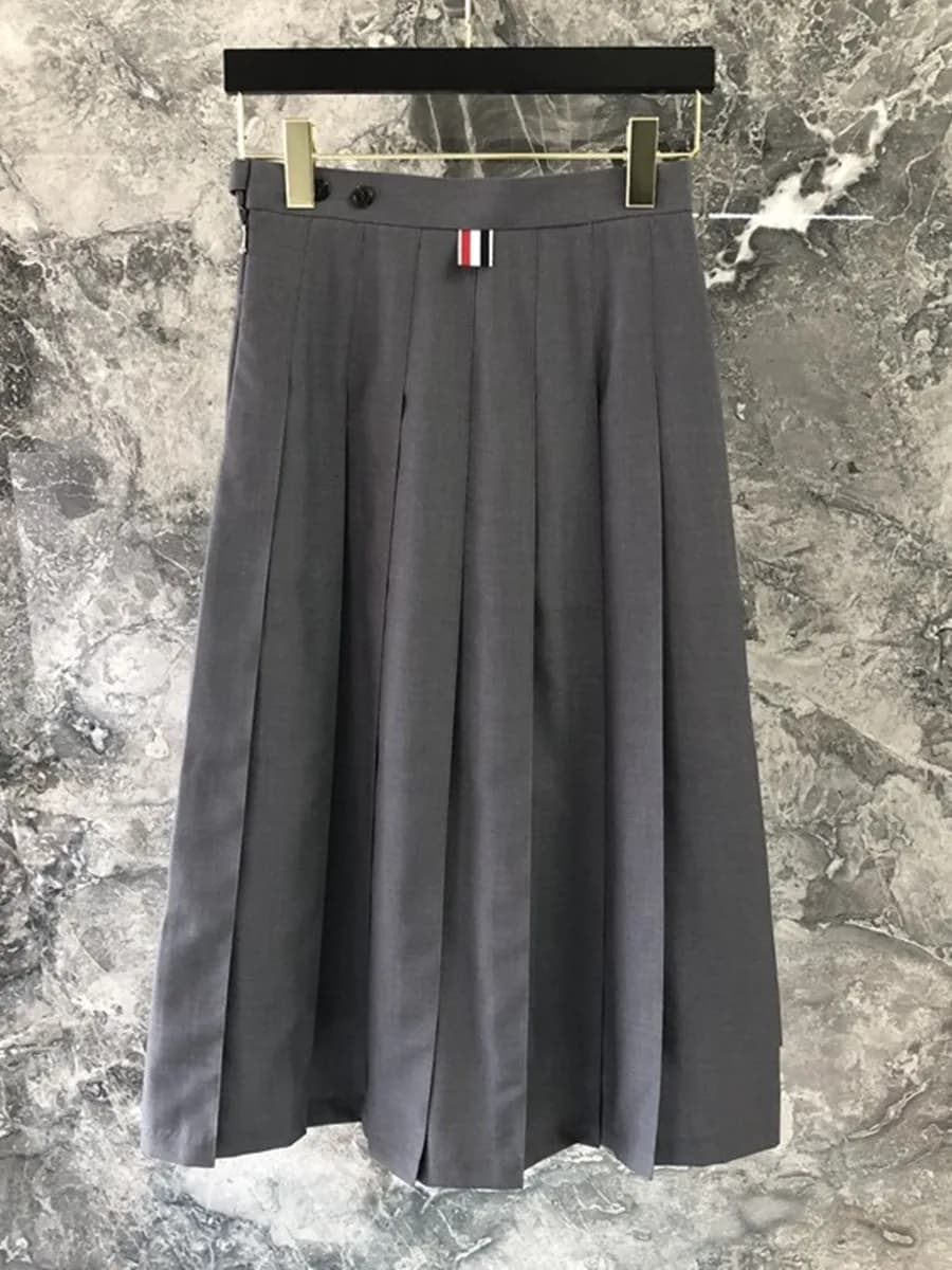 Gonna midi Thombraden a vita alta grigia con spacco asimmetrico, modello a trapezio, in misto tessuto, per l'estate, stile business casual