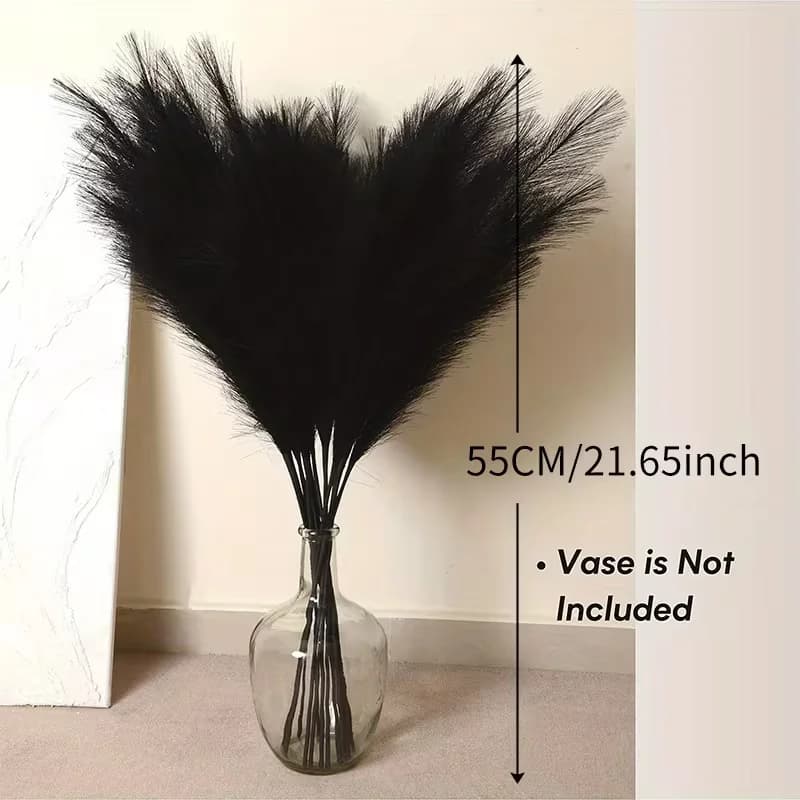 6 Pieces Artificial Pampas Grass Decor, Large Fluffy Faux Plush Plants for Halloween and Home Decoration (Black)