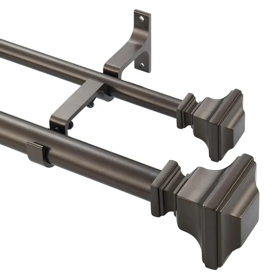 Tent rod, 1 inch adjustable double rod for heavy curtains, for 144 to 164 inch windows (1213.6 feet), with vintage square terminals, preassembled