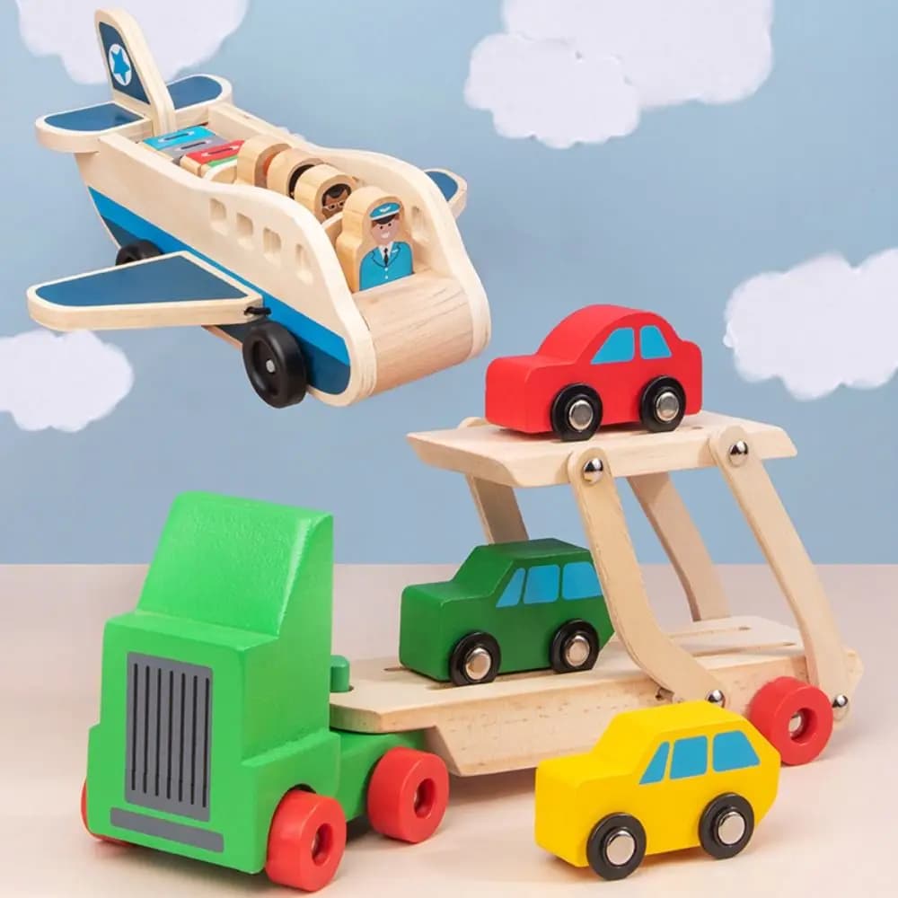 Set di Blocchi di Costruzione in Legno: Aereo Passeggeri, Simulazione di Comando di Volo, Modello di Auto a Doppio Strato, Interattivo per lo Sviluppo Cognitivo dei Colori