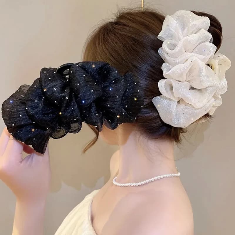 Clip per artigli per capelli da donna eleganti con temperamento a forcina in rete con fiocco grande Accessori per capelli femminili con clip per copricapo da principessa